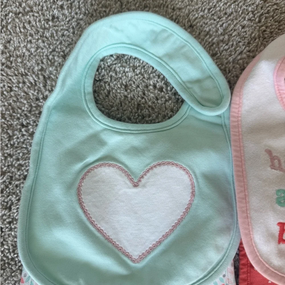 Carters 4pk Waterproof Infant Baby Feeding Bib Bibs Pink Dots Hearts Girl OS - Picture 3 of 12